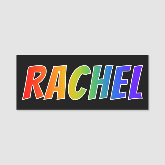 Voornaam "RACHEL": Fun Rainbow-kleuren Naamplaatje (Voorkant)