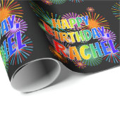 Voornaam "RACHEL", geun "HAPPY BIRTHDAY" Cadeaupapier (Rol Hoek)