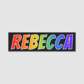 Voornaam "REBECCA": Fun Rainbow-kleuren Naamplaatje (Voorkant)