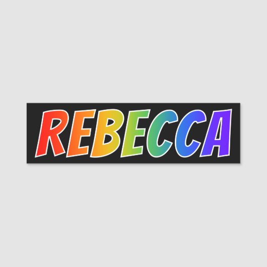Voornaam "REBECCA": Fun Rainbow-kleuren Naamplaatje (Voorkant)