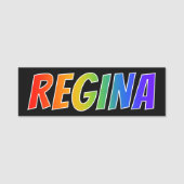 Voornaam "REGINA": Fun Rainbow-kleuren Naamplaatje (Voorkant)