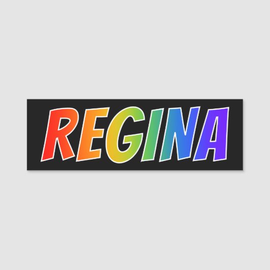 Voornaam "REGINA": Fun Rainbow-kleuren Naamplaatje (Voorkant)