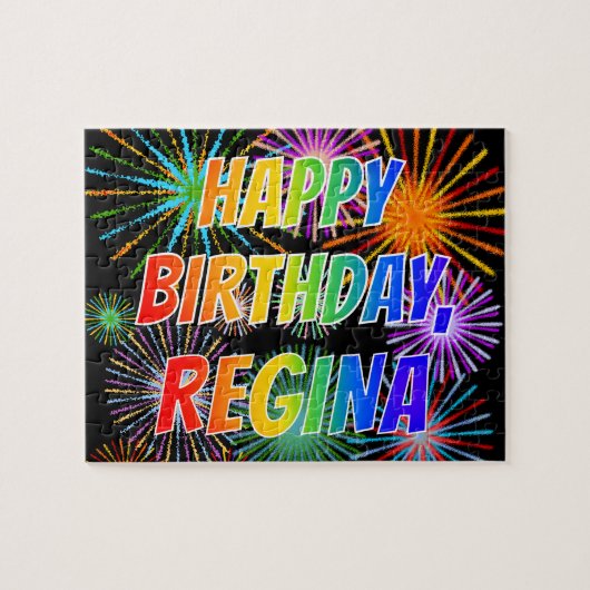 Voornaam "REGINA", geun "HAPPY BIRTHDAY" Legpuzzel (Horizontaal)