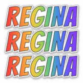 Voornaam "REGINA" w / Fun Rainbow Coloring Sticker (Voorkant)