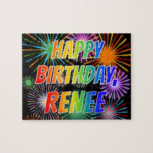 Voornaam "RENEE", geun "HAPPY BIRTHDAY" Legpuzzel (Horizontaal)