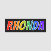 Voornaam "RHONDA": Fun Rainbow-kleuren Naamplaatje (Voorkant)