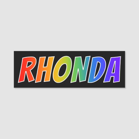 Voornaam "RHONDA": Fun Rainbow-kleuren Naamplaatje (Voorkant)