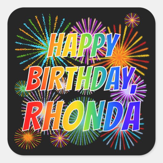 Voornaam "RHONDA", geun "HAPPY BIRTHDAY" Vierkante Sticker (Voorkant)