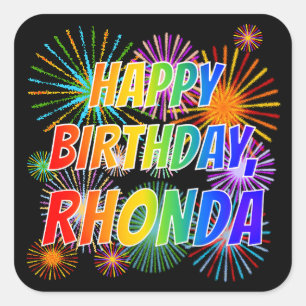 Voornaam "RHONDA", geun "HAPPY BIRTHDAY" Vierkante Sticker