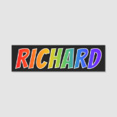 Voornaam "RICHARD": Fun Rainbow-kleuren Naamplaatje (Voorkant)