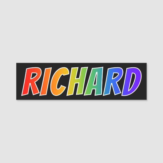 Voornaam "RICHARD": Fun Rainbow-kleuren Naamplaatje (Voorkant)