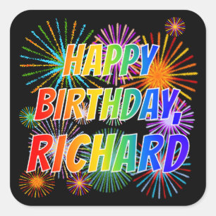 Voornaam "RICHARD", geun "HAPPY BIRTHDAY" Vierkante Sticker