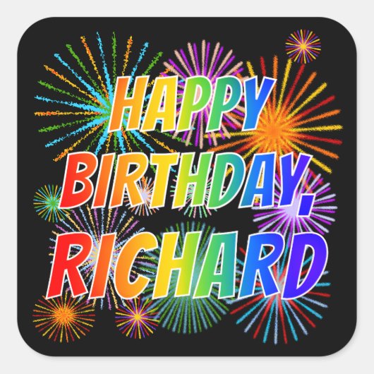 Voornaam "RICHARD", geun "HAPPY BIRTHDAY" Vierkante Sticker (Voorkant)