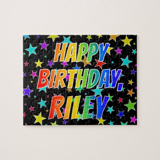 Voornaam "RILEY", geun "HAPPY BIRTHDAY" Legpuzzel (Horizontaal)