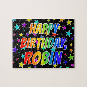 Voornaam "ROBIN", geun "HAPPY BIRTHDAY" Legpuzzel