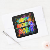 Voornaam "ROBIN", geun "HAPPY BIRTHDAY" Vierkante Sticker (Envelop)