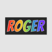 Voornaam "ROGER": Fun Rainbow-kleuren Naamplaatje (Voorkant)