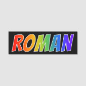 Voornaam "ROMAN": Fun Rainbow-kleuren Naamplaatje (Voorkant)