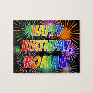 Voornaam "ROMAN", geun "HAPPY BIRTHDAY" Legpuzzel