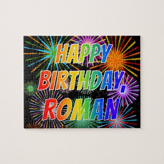 Voornaam "ROMAN", geun "HAPPY BIRTHDAY" Legpuzzel (Horizontaal)