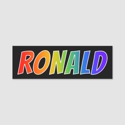 Voornaam "RONALD": vun regenboogkleuren Naamplaatje (Voorkant)