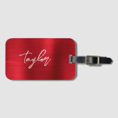 Voornaam roos Red Folie Moderne penseelscript Bagagelabel (Voorkant (horizontaal))