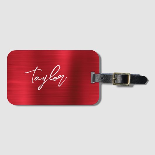 Voornaam roos Red Folie Moderne penseelscript Bagagelabel (Voorkant (horizontaal))