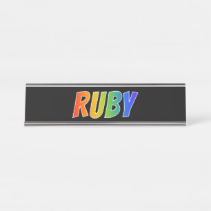 Voornaam "RUBY": Fun Rainbow Coloring Bureau Naambordje