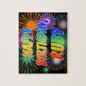 Voornaam "RUBY", vun "HAPPY BIRTHDAY" Legpuzzel (Verticaal)