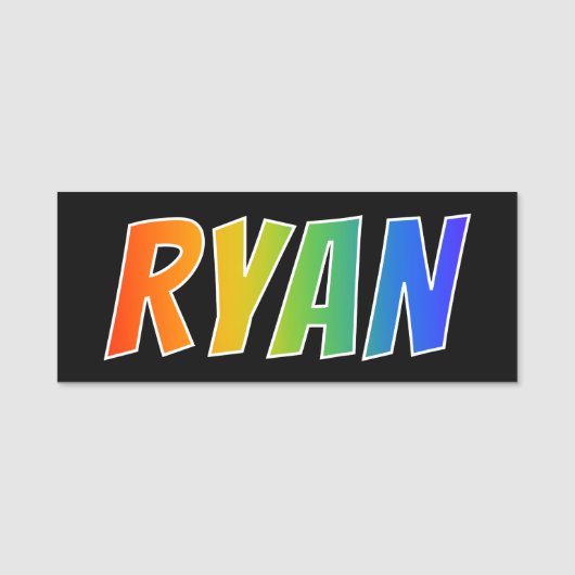 Voornaam "RYAN": Fun Rainbow-kleuren Naamplaatje (Voorkant)