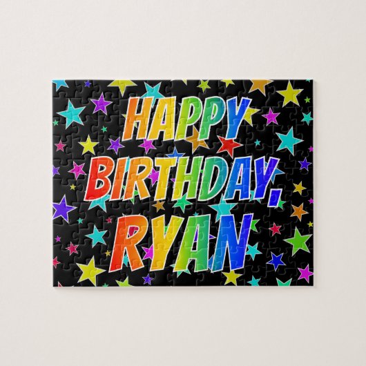 Voornaam "RYAN", geun "HAPPY BIRTHDAY" Legpuzzel (Horizontaal)