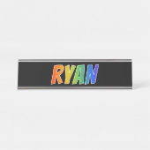 Voornaam "RYAN": vun regenboogkleuren Bureau Naambordje (Voorkant)