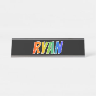 Voornaam "RYAN": vun regenboogkleuren Bureau Naambordje