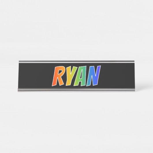 Voornaam "RYAN": vun regenboogkleuren Bureau Naambordje (Voorkant)