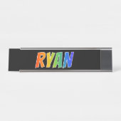 Voornaam "RYAN": vun regenboogkleuren Bureau Naambordje (Voorkant)