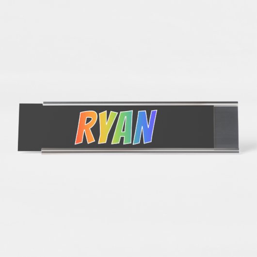 Voornaam "RYAN": vun regenboogkleuren Bureau Naambordje (Voorkant)