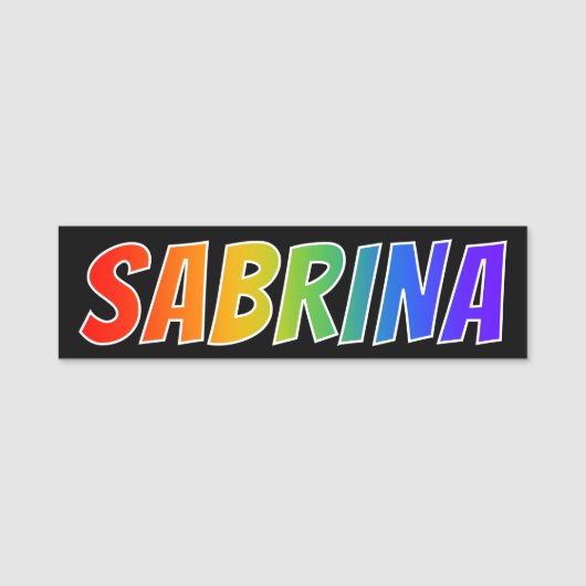 Voornaam "SABRINA": Fun Rainbow-kleuren Naamplaatje (Voorkant)