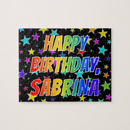 Voornaam "SABRINA", geun "HAPPY BIRTHDAY" Legpuzzel (Horizontaal)