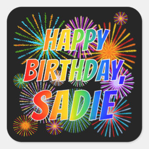 Voornaam "SADIE", geun "HAPPY BIRTHDAY" Vierkante Sticker