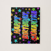 Voornaam "SAMANTHA", geun "HAPPY BIRTHDAY" Legpuzzel (Verticaal)