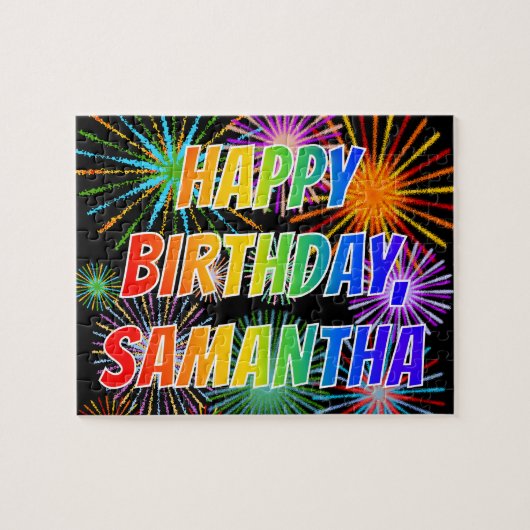 Voornaam "SAMANTHA", geun "HAPPY BIRTHDAY" Legpuzzel (Horizontaal)