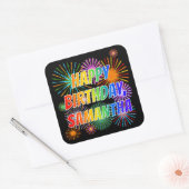 Voornaam "SAMANTHA", geun "HAPPY BIRTHDAY" Vierkante Sticker (Envelop)