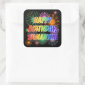 Voornaam "SAMANTHA", geun "HAPPY BIRTHDAY" Vierkante Sticker (Tas)