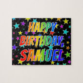 Voornaam "SAMUEL", geun "HAPPY BIRTHDAY" Legpuzzel (Horizontaal)