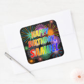 Voornaam "SAMUEL", vun "HAPPY BIRTHDAY" Vierkante Sticker (Envelop)