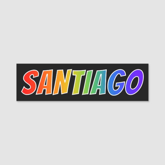 Voornaam "SANTIAGO": Fun Rainbow-kleuren Naamplaatje (Voorkant)