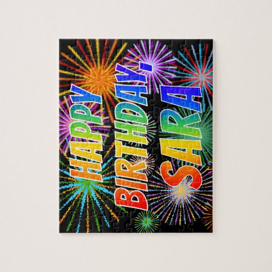 Voornaam "SARA", geun "HAPPY BIRTHDAY" Legpuzzel (Verticaal)