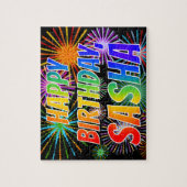 Voornaam "SASHA", geun "HAPPY BIRTHDAY" Legpuzzel (Verticaal)