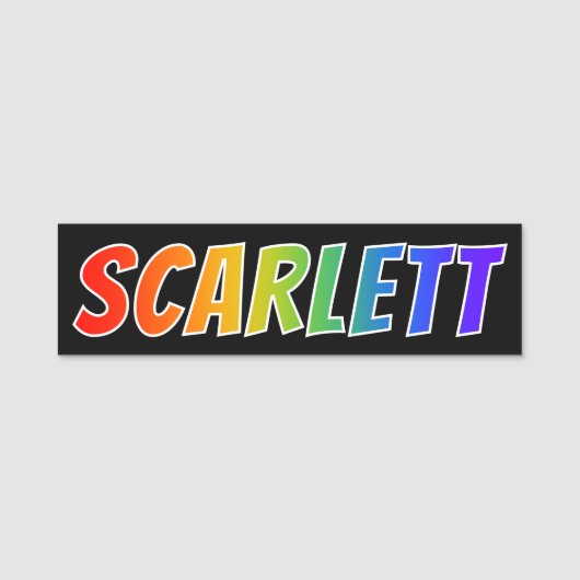 Voornaam "SCARLETT": Fun Rainbow-kleuren Naamplaatje (Voorkant)