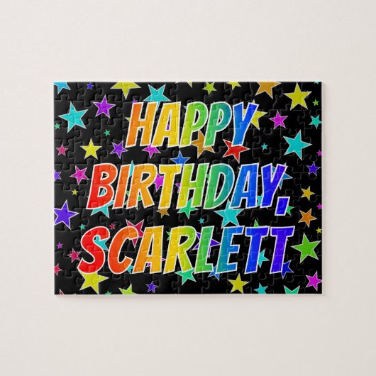 Voornaam "SCARLETT", geun "HAPPY BIRTHDAY" Legpuzzel (Horizontaal)
